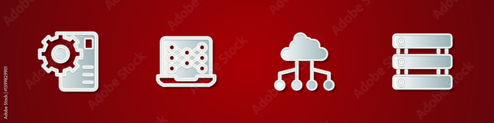 Poster set neural network, network cloud connection and server, data icon. vector