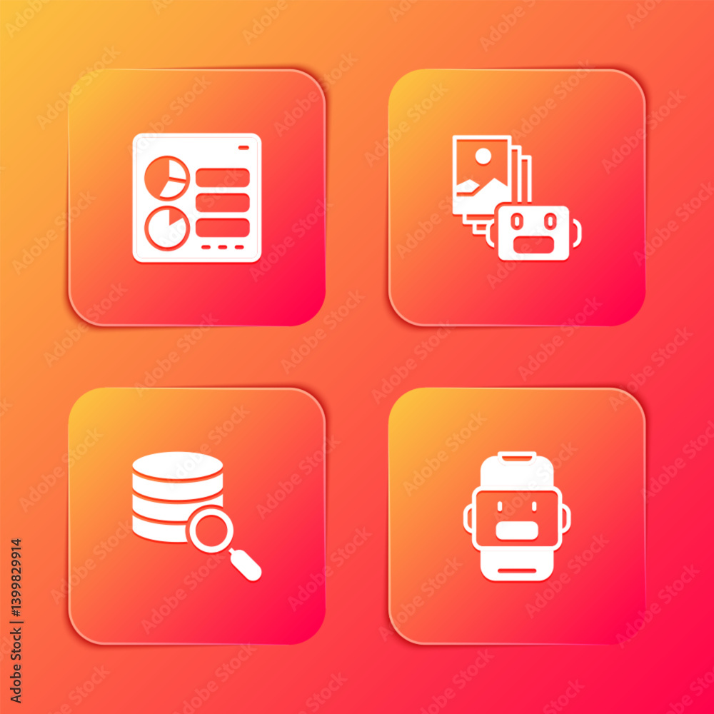 Poster Set Computer api interface, Artificial intelligence robot, Server and Chat icon. Vector