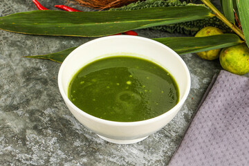 Green spinach cream vegan soup