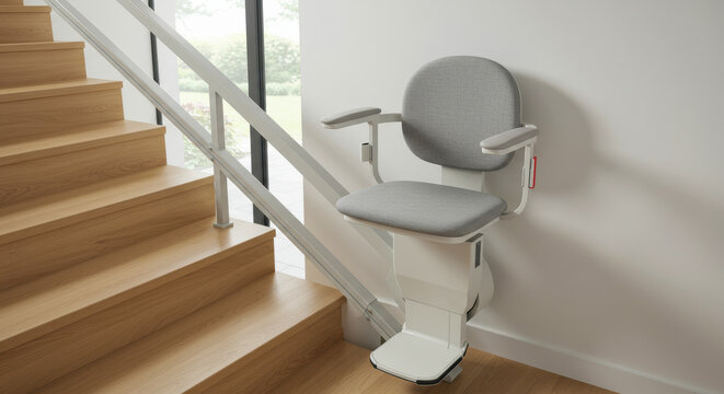 Stairlift installed beside a staircase in a modern home for accessibility and convenience