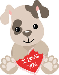 Cute dog holding a love red heart