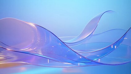 Graceful Flowing Waves of Transparent Blue Acrylic Material with Soft Lighting
