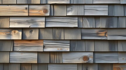Rustic wooden tile wall with varied tones and grain patterns, perfect for backgrounds or architectural themes focused on texture, construction, and woodwork design



