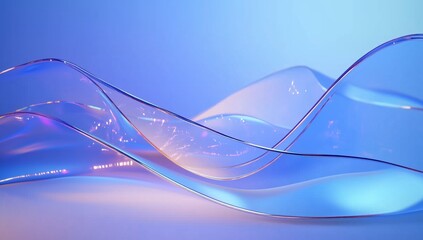 Translucent Waves of Colorful Glass Flowing Gracefully Against a Soft Blue Background
