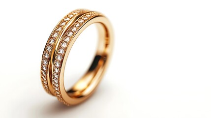 A close-up of a luxurious gold ring adorned with sparkling diamonds, showcasing elegant craftsmanship and timeless beauty.