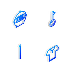 Set Isometric line Old key, Medieval iron helmet, spear and Body armor icon. Vector