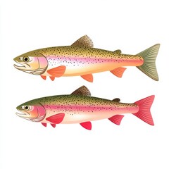 a rainbow trout food prep sequence, fish cooking stages, step-by-step vector, soft hues, isolated on white background