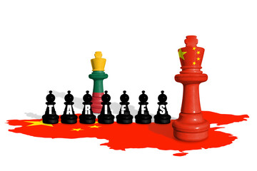 Chess made from Lithuania and China flags. Europe Union and China trade, tariffs, customs and duty...