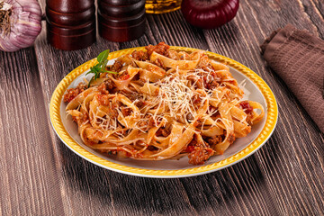 Italian pasta bolognese with beef minced meat