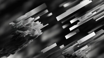 Abstract Futuristic Cyberpunk Distorted Digital Blocks Black White Noise Art