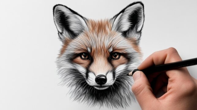 Step-by-step animal drawing guide, hand-drawn pencil style, cartoon fox character