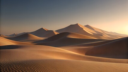 Sunset paints the Sahara's sand dunes in hot yellow and orange hues across the arid desert landscape