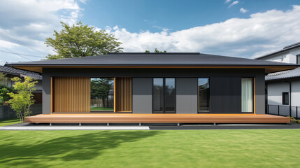 シンプルな日本の平屋住宅、戸建て住宅