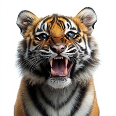 Obraz premium tiger. small smiling, smile. on isolated white background close-up. playful mood