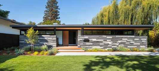 シンプルな日本の平屋住宅、戸建て住宅