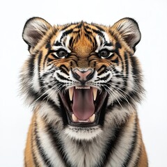 Obraz premium tiger. small smiling, smile. on isolated white background close-up. playful mood