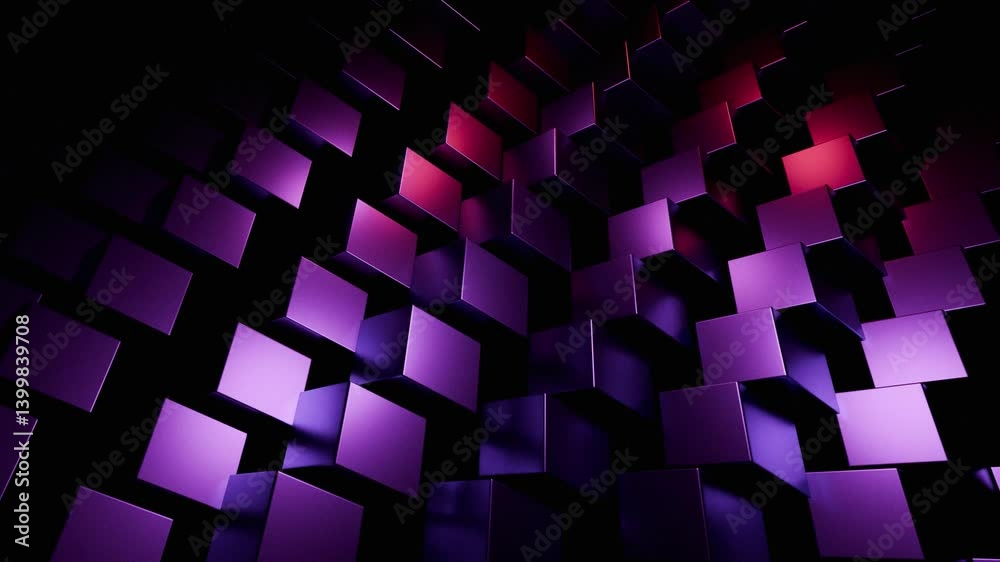 Wall mural abstract purple and red cubes background digital art abstract 4k background loop