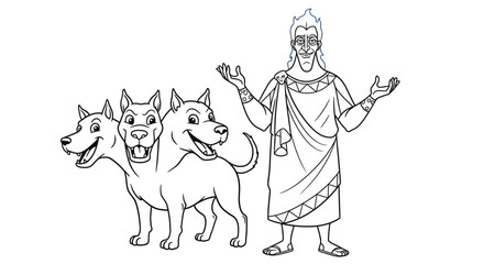 Fototapeta premium Child Friendly Hades with Three Headed Dog Cerberus Coloring Page