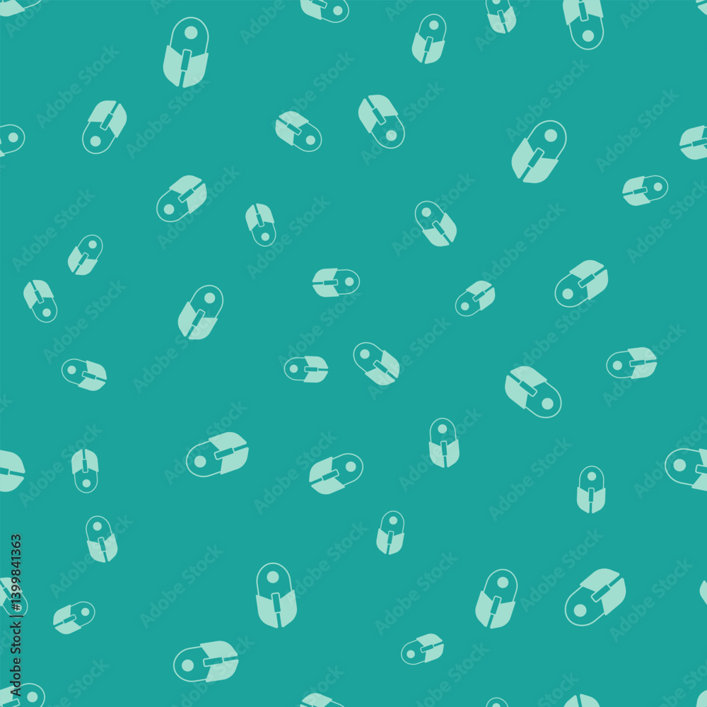 Wall mural green computer mouse icon isolated seamless pattern on green background. optical with wheel symbol. 