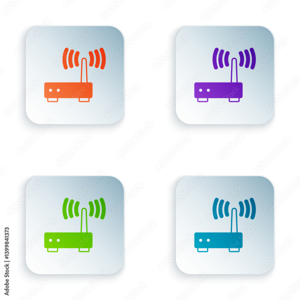 Poster color router and wi-fi signal icon isolated on white background. wireless ethernet modem router. com