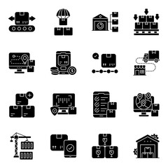 Set of Logistic and Cargo Solid Icons


