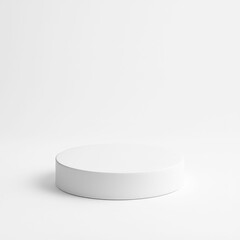 A clean, minimalist 3D product display featuring a white geometric platform set against a pure white background. Perfect for showcasing cosmetics, skincare, or modern product branding.