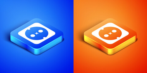 Isometric Electrical outlet icon isolated on blue and orange background. Power socket. Rosette symbol. Square button. Vector