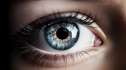 Fototapeta premium A close up shot of a human eye with detailed iris and eyelashes in a dark and moody setting