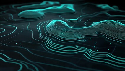 Stylish 3D Topographic Map Design Glowing in Dark Environment with Futuristic Aesthetic