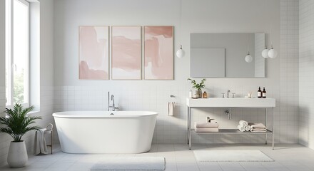Serene Sanctuary: A Minimalist Bathroom Design in Soft Pink and White AI Generated