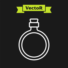 White line Canteen water bottle icon isolated on black background. Tourist flask icon. Jar of water use in the campaign. Vector