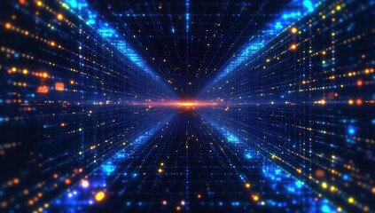 Naklejka premium A Mesmerizing Journey Through a Digital Universe of Glowing Lines and Stars Evoking a Sense of Infinite Possibilities