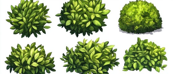 Fototapeta premium Lush Green Bushes in a Variety of Shapes and Sizes Against a Clean White Background Perfect for Garden Design and Landscaping