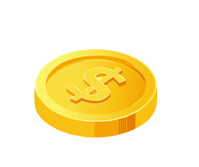 Single Gold Coin with Dollar Symbol &ndash; Flat 3D Isometric Style Currency Illustration with Shadow

