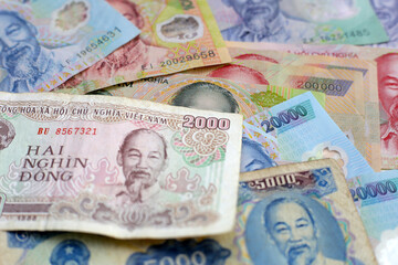 Vietnamese dong banknotes. Money concept