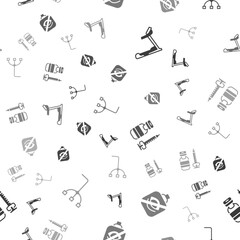 Set Treadmill machine, Blindness, Syringe and Walking stick cane on seamless pattern. Vector