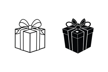 Gift Box Icons Black And White Outline And Silhouette Present Graphics