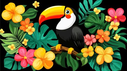Naklejka premium Vibrant Toucan Amidst Lush Tropical Flora