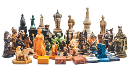 Vibrant Collection of Board Games and Figurines on Colorful Background for Creative Projects