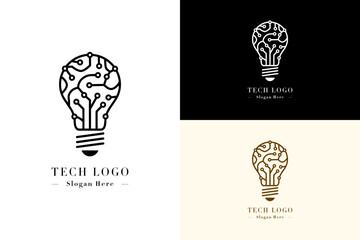 illustration of bulb with neuro lines network, abstract, vector logo for tech, fintech, nlp, blockchain, data science, data analyst, artificial intelligence, creative, cloud computing, and more