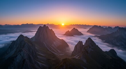 Naklejka premium Sunrise over Majestic Mountain Peaks: A Breathtaking Landscape Photograph AI Generated
