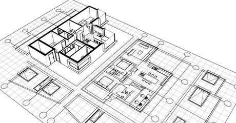  house sketch project facades plan 3d illustration