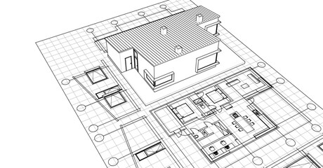  house sketch project facades plan 3d illustration