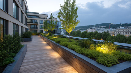 Fototapeta premium Stunning Rooftop Garden with Modern Architecture