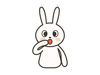 手を口に当てて驚くかわいいうさぎの上半身イラスト