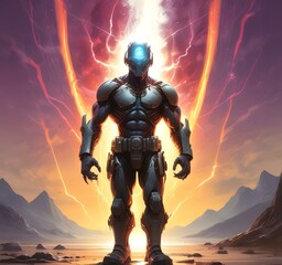 Naklejka premium Illustration of robotic hero.