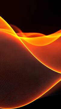 Abstract glowing orange wave pattern on black background  vertical video