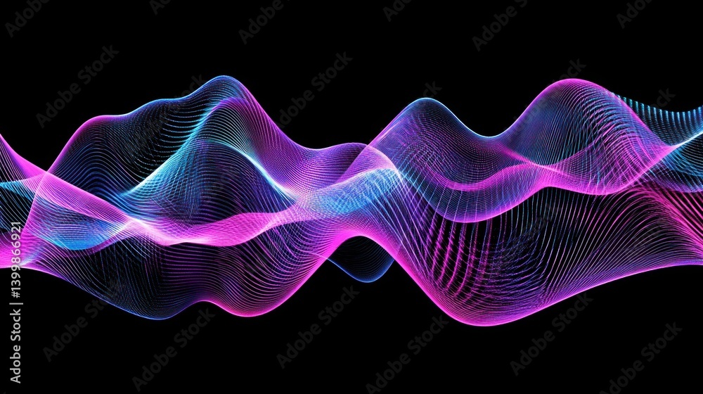 Poster abstract display of vibrant, flowing, interconnected lines creating a dynamic wave pattern.