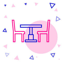 Line Wooden table with chair icon isolated on white background. Colorful outline concept. Vector