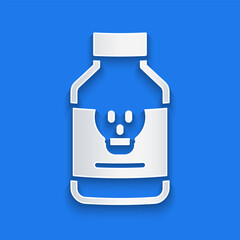 Paper cut Poisoned pill icon isolated on blue background. Pill with toxin. Dangerous drug. Paper art style. Vector